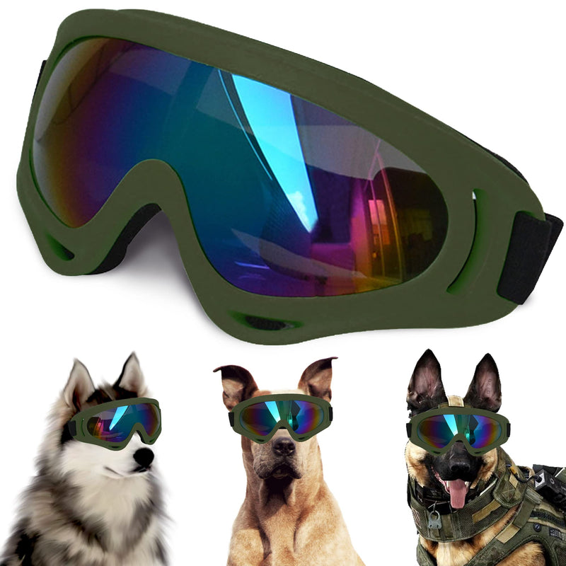 Large Dog Sunglasses, Dog Goggles with Adjustable Strap UV Protection Winproof Dog Puppy Sunglasses, Suitable for Medium-Large Dog Pet Glasses, Dogs Eyes Protection Army Green Frame&Colorful Lens&L - PawsPlanet Australia