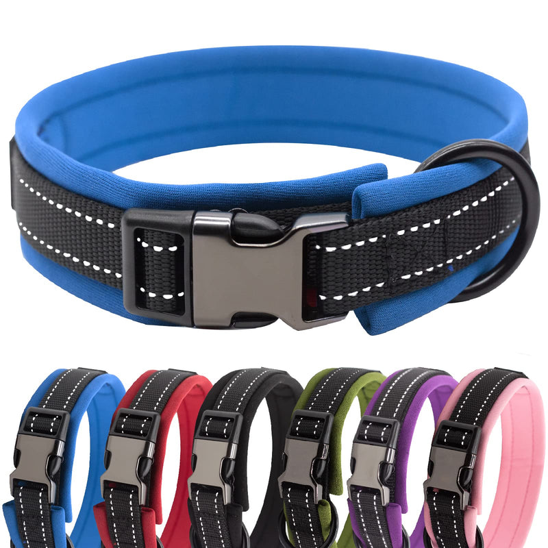 Nylon Padded Dog Collar Soft Adjustable Reflective Wide Pet Collars for Small Medium Large Dogs,Black/Blue,S Black/Blue - PawsPlanet Australia