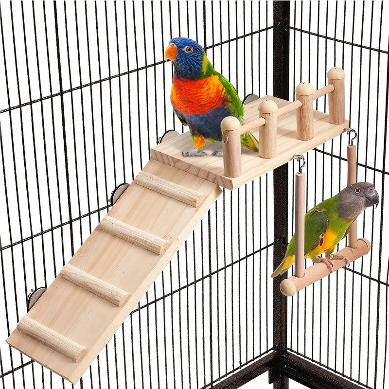 Bird Perches Platform Swing with Climbing Ladder, Parakeet Cage Accessories Wooden Playing Gyms Exercise Sturdy for Small Birds - PawsPlanet Australia