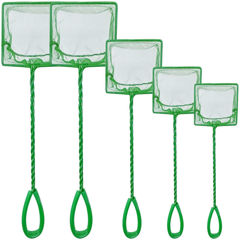 5 Pack Aquarium Fish Net, Multi-Size Fine Quick Fish Catch Nets Nylon Fishing Mesh Nets with Long Plastic Handle for Fish Tank - Green (3in, 4in, 5in, 6in, 6in) - PawsPlanet Australia