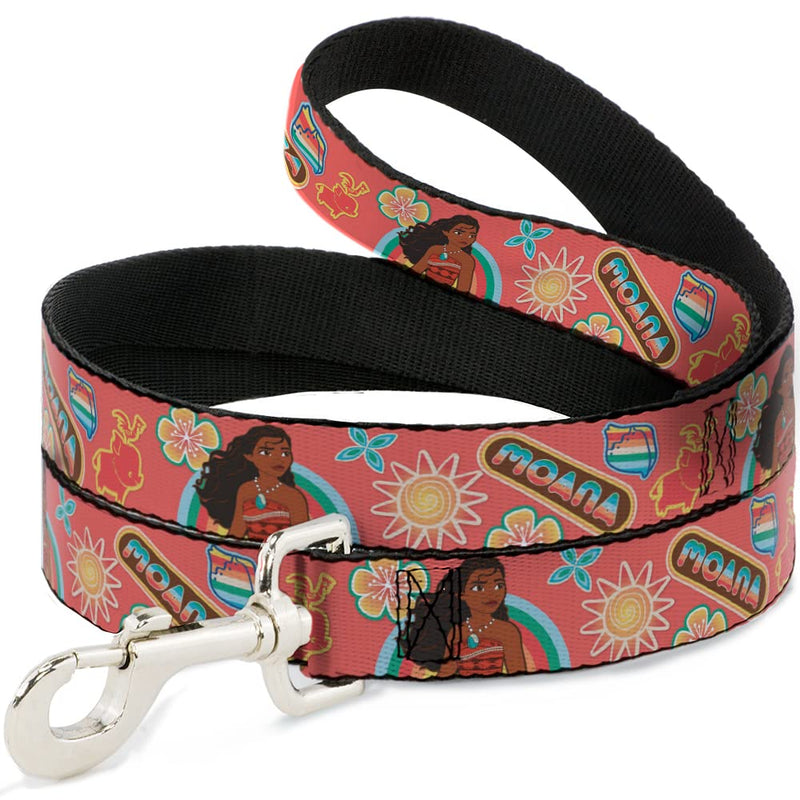 Disney Pet Leash, Dog Leash, Moana Pose and Icons Collage Pink, 6 Feet Long 1.5 Inch Wide 6 Feet Long - 1.5" Wide - PawsPlanet Australia