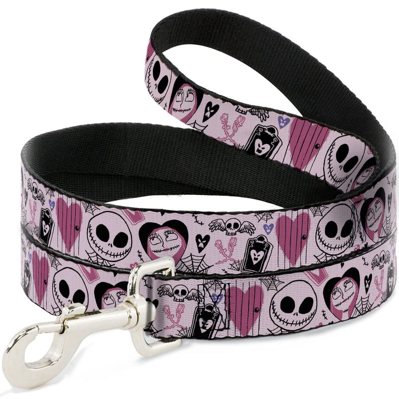 Disney Pet Leash, Dog Leash, The Nightmare Before Christmas Jack and Sally Doodles Pink, 6 Feet Long 1.5 Inch Wide 6 Feet Long - 1.5" Wide - PawsPlanet Australia