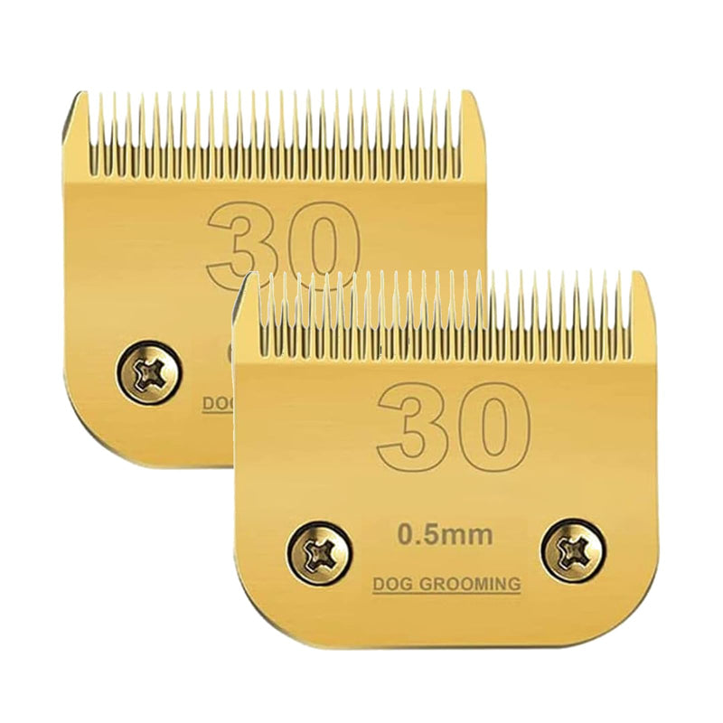 2 Packs #30 Clipper Blade Dog Grooming Compatible with Andis Clippers Detachable Ceramic Sharp Also Compatible with Wahl/Oster Dog Clippers1/50 0.5mm Cut Length (Gold) - PawsPlanet Australia