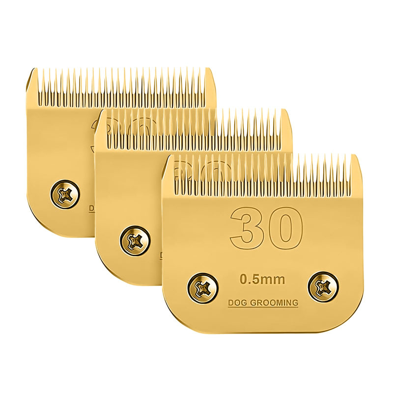 3 Packs #30 Clipper Blade Dog Grooming Compatible with Andis Clippers Detachable Ceramic Sharp Also Compatible with Wahl/Oster Dog Clippers1/50 0.5mm Cut Length (Gold) - PawsPlanet Australia