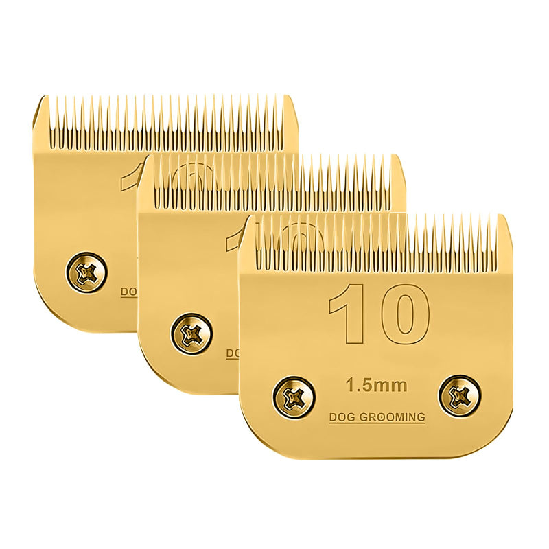 3 PC#10 Clipper Blade Dog Grooming Compatible with Andis/Wahl/Oster Dog Clippers, Carbon Infused Steel Detachable Ceramic Sharp Edge,1/16 -Inch 1.5mm Cut Length (Gold) - PawsPlanet Australia