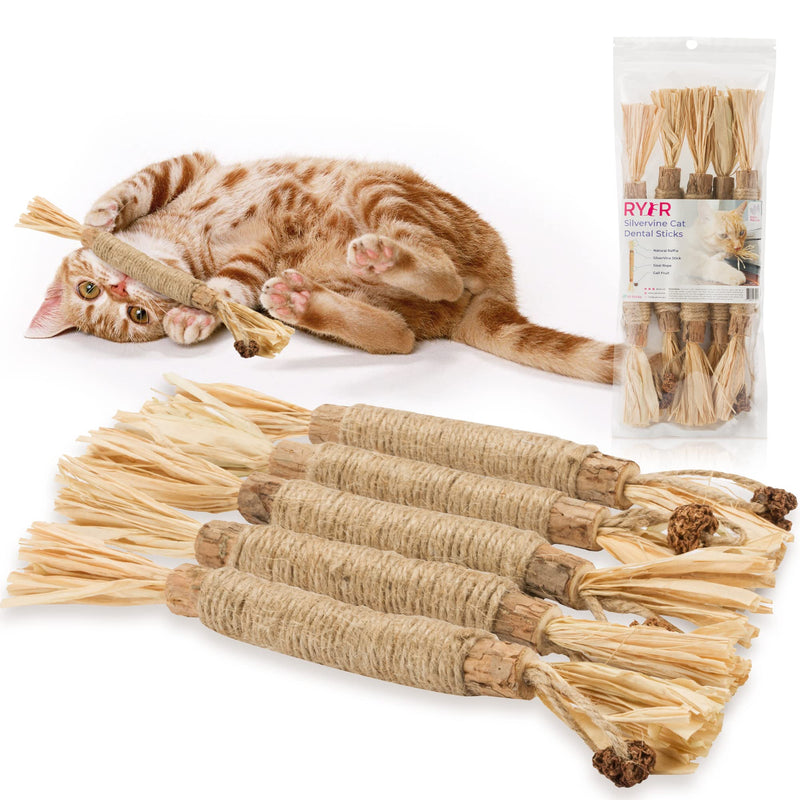 RYERCAT Silvervine Sticks for Cats【Canadian Brand】 All-Natural Cat Chew Toy for Aggressive Chewers and Kitten Teething - Pet Friendly, Smooth Finish, Irresistible Taste and Smell (5 Pack) - PawsPlanet Australia