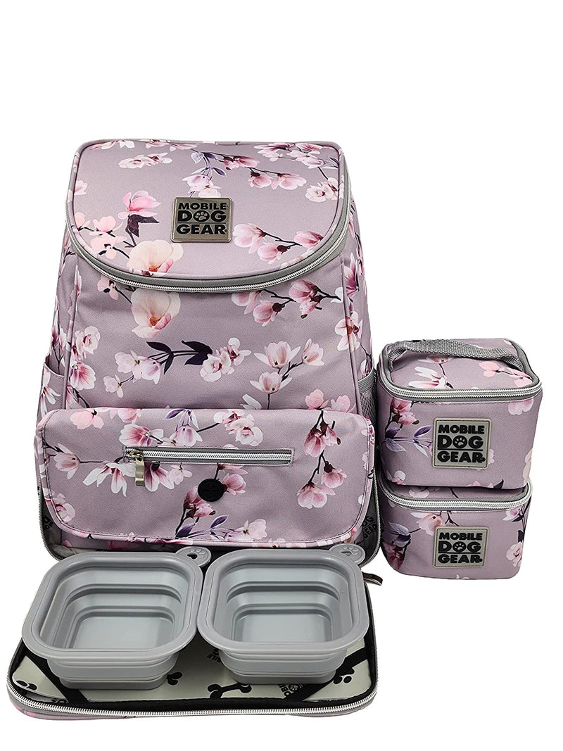 Mobile Dog Gear Week Away Dog Travel Bag Backpack (13"x7"x16", Floral) - Includes 2 Pet Food Storage Containers + 2 Collapsible Dog Water Bowls - Airline Approved Travel Accessories, Great for Trips Floral Print - PawsPlanet Australia