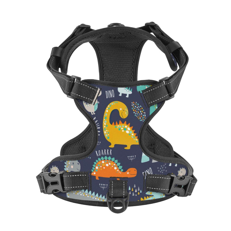 No Pull Dog Harness for Small Dogs Easy Walk Dog Vest Adjustable Collars Harnesses & Leashes Set Breathable Oxford Outdoor Walking Safety Reflective Strip Kids Cute Dinosaurs Prints - PawsPlanet Australia