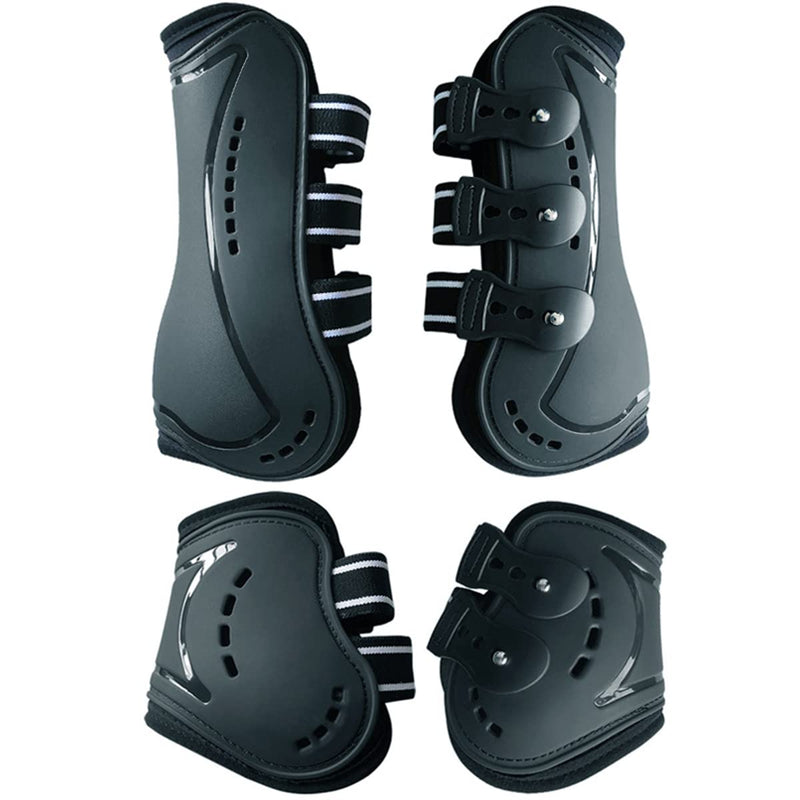 Horse Boots Open Front Jumping Tendon Sport Boots, Hind Fetlock Boots, Secure Leg Protection, Classic Breathable Equine Supplies, Set of 4 Medium Black - PawsPlanet Australia