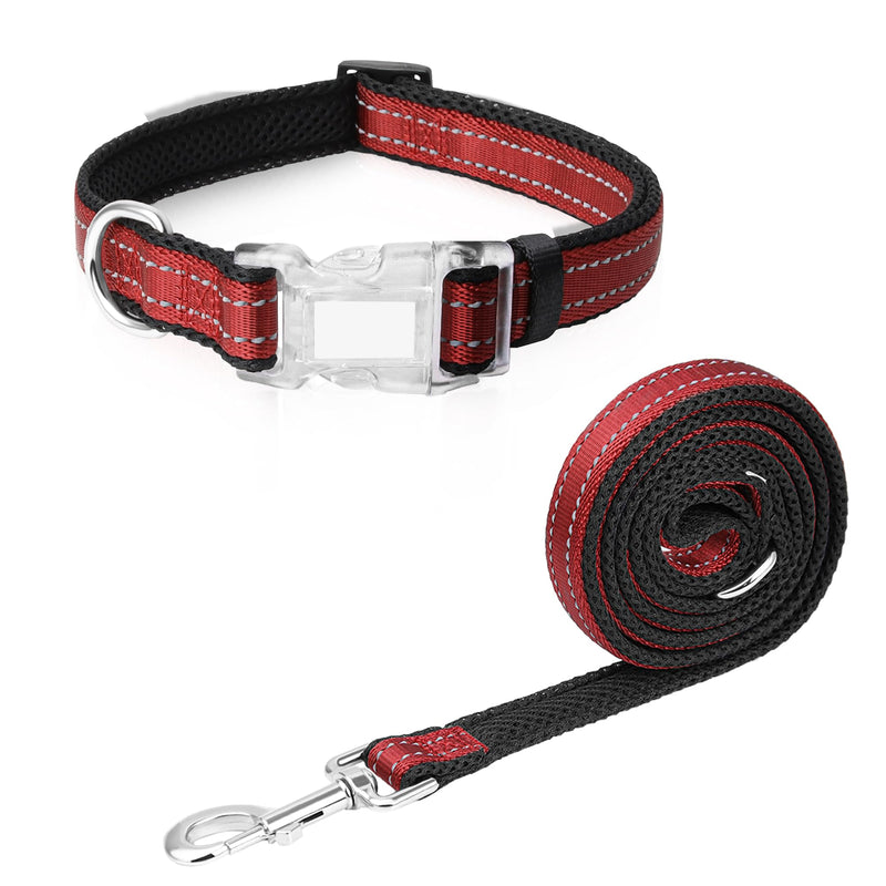 Reflective Dog Collar and Leash Set for Large Dogs, 4 FT/5 FT Dog Leash, Handle with an O-ring, Adjustable Mesh Padded Large Dog Collar with Quick Release Buckle-Red Large Set Red Set - PawsPlanet Australia