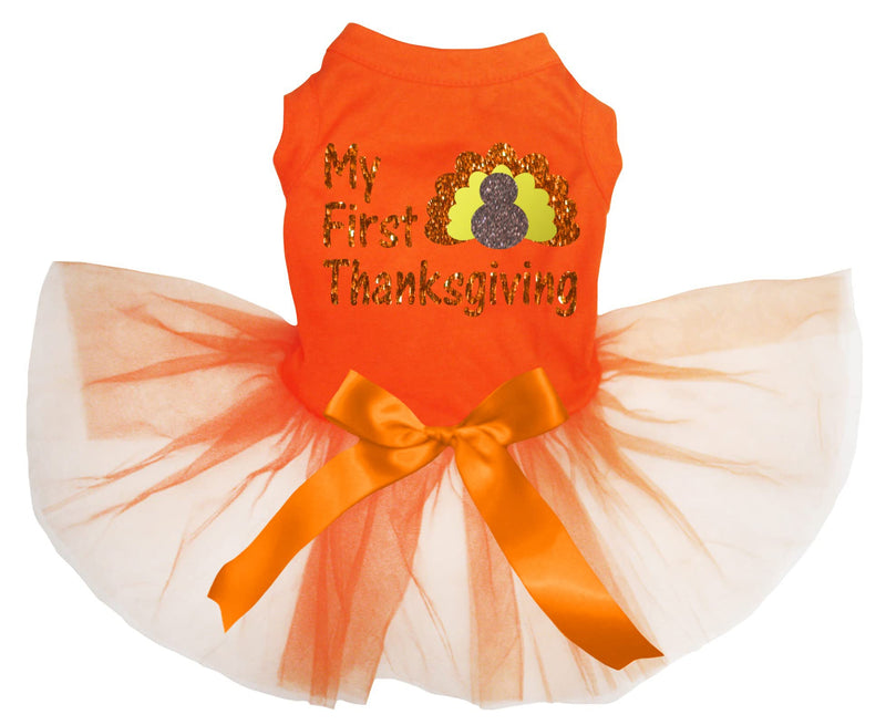 Petitebella My First Thanksgiving Turkey Puppy Dog Dress (Orange/Orange, XXX-Large) Orange/Orange