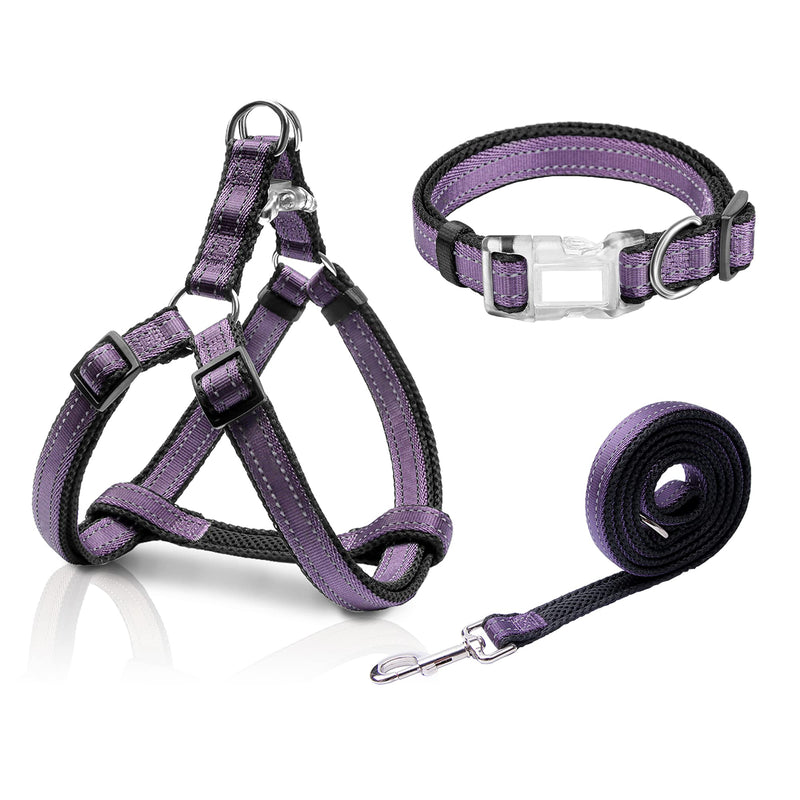 Reflective Dog Harness Collar Leash Set, Step-in Dog Harness for Large Dogs No Pull, Easy to Put in&Take Off, Adjustable Dog Harness Collar Leash Set for Large Dogs, Purple 3 Combos-Purple L:24" to 36"-in chest - PawsPlanet Australia
