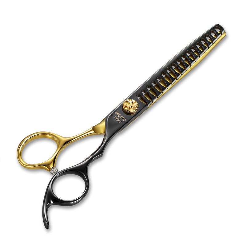 7.5'' Chunker Dog Grooming Scissors with Decorative Screw Sharp and Durable Black and Golden 440C Stainless Steel Dog Thinner Shears Easy Use for Groomers and Beginners. Chunker Scissors 7.5''
