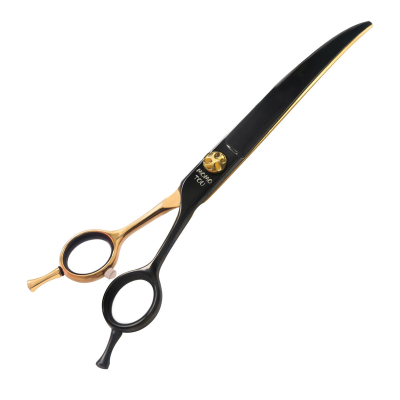 Black & Gold Professional Curved Dog Grooming Scissors with Decorative Screw Sharp and Durable Japanese 440C Stainless Steel Pet Cat Trimming Shears with Safe Round Tip 7'' Dog Shears Curved Scissors 7'' - PawsPlanet Australia