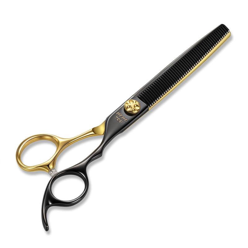 7'' Thinning Dog Grooming Scissors with Decorative Screw Sharp and Durable Black and Gold 440C Stainless Steel Dog Thinner Shears Easy Use for Groomers and Beginners - PawsPlanet Australia