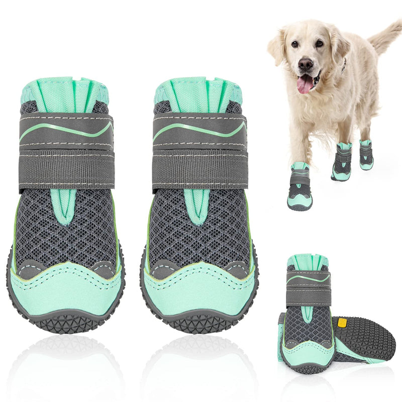 SlowTon Dog Shoes for Large Small Medium Dogs - Breathable Dog Boots for Summer Hot Pavement, Paw Protector for Outdoor Walking Winter Snow, Anti-Slip Rubber Dog Booties for Hardwood Floor (Green, 6) A-Green #6 (Width 2.6 inch) for 52-68 lbs - PawsPlanet Australia