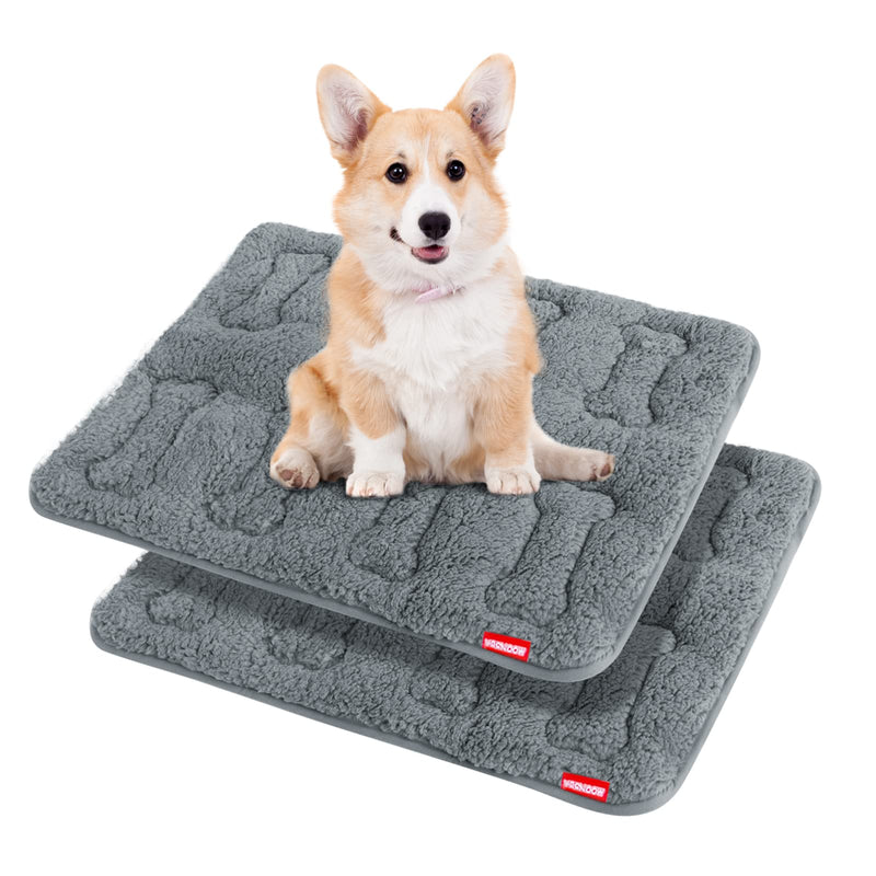 Dog Bed Crate Mat(24" X 18") 2 Pack, Soft Plush Dog Bed Pad Machine Washable Crate Pad, Grey Small 24"X18" - PawsPlanet Australia