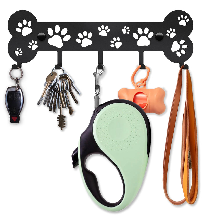 Dog Leash Holder - Unique Metal Wall Hanger With Bone and Paw Design - Pet Leash Hook and Key Organizer - Decorative Gift Idea for Dog Lovers - PawsPlanet Australia