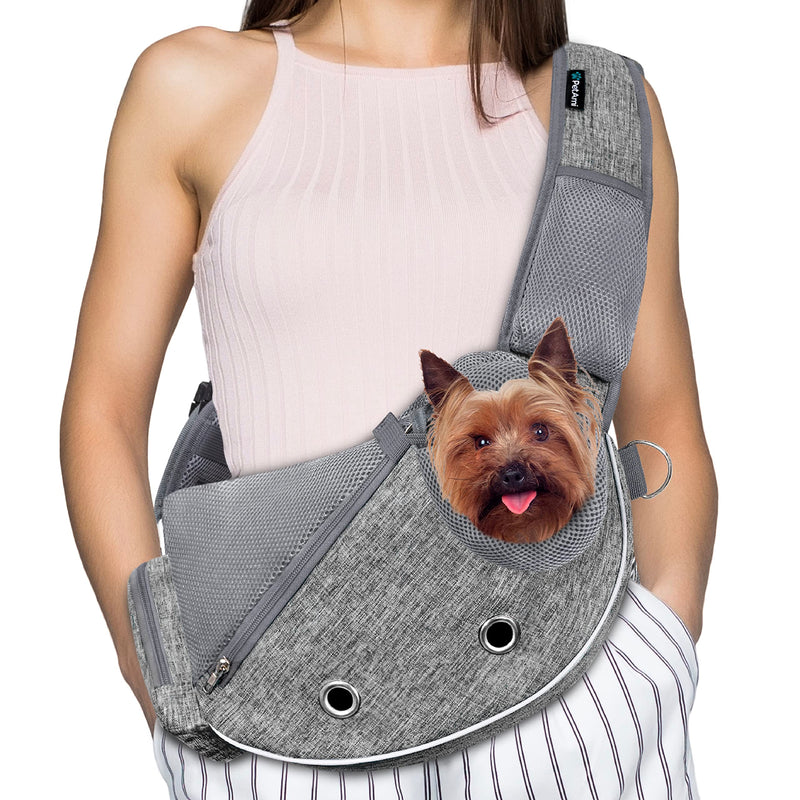 PetAmi Dog Sling Carrier for Small Dogs, Puppy Carrier Sling Purse, Dog Bags for Traveling, Carrying Bag to Wear Medium Cat, Adjustable Crossbody Pet Sling Travel, Poop Bag Dispenser, Max 5 lbs, Gray Small - up to 5 lbs - PawsPlanet Australia