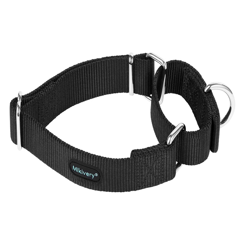 Mikivery Martingale Dog Collar Nylon Adjustable and Safety Training Colourful Comfortable Metal Buckle Pet Collars for Small Medium and Large Dogs(Black,M) Black M - PawsPlanet Australia