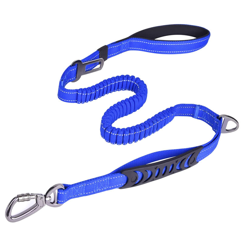 Heavy Duty Dog Leash for Large Dogs, 4-6FT Traffic Padded 2 Handles for Extra Control, Strong Shock Absorbing Bungee With Car Safety Buckle, Reflective for Night Walking Navy Blue - PawsPlanet Australia