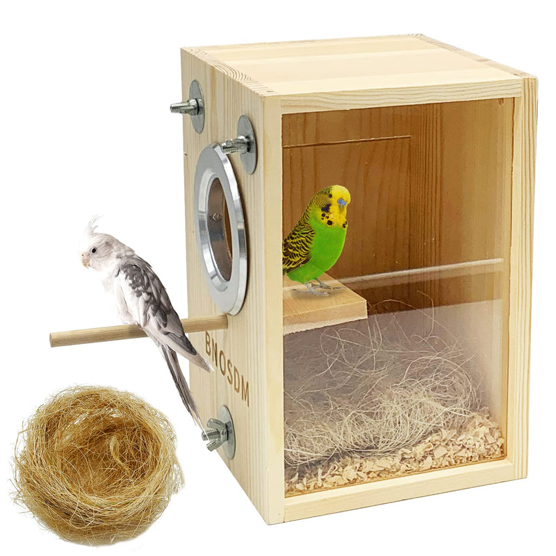 BNOSDM Parakeet Nesting Box Transparent Bird Breeding Nest Boxes Natural Wood Bird Cage (M) Vertical Box Medium - PawsPlanet Australia