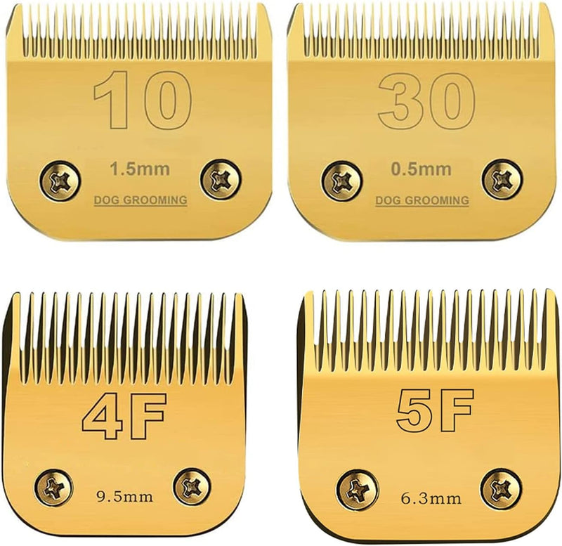 5F/4F/30/10 Detachable Pet Dog Grooming Clipper Carbon Steel Sharp,Compatible with Andis,Oster A5,Wahl KM Series Clippers,Cut Lengt 3/8"(9.5mm) 1/8"(3.2mm) 1/16"(1.5mm) 1/50" (0.5mm) 4 Pack - PawsPlanet Australia
