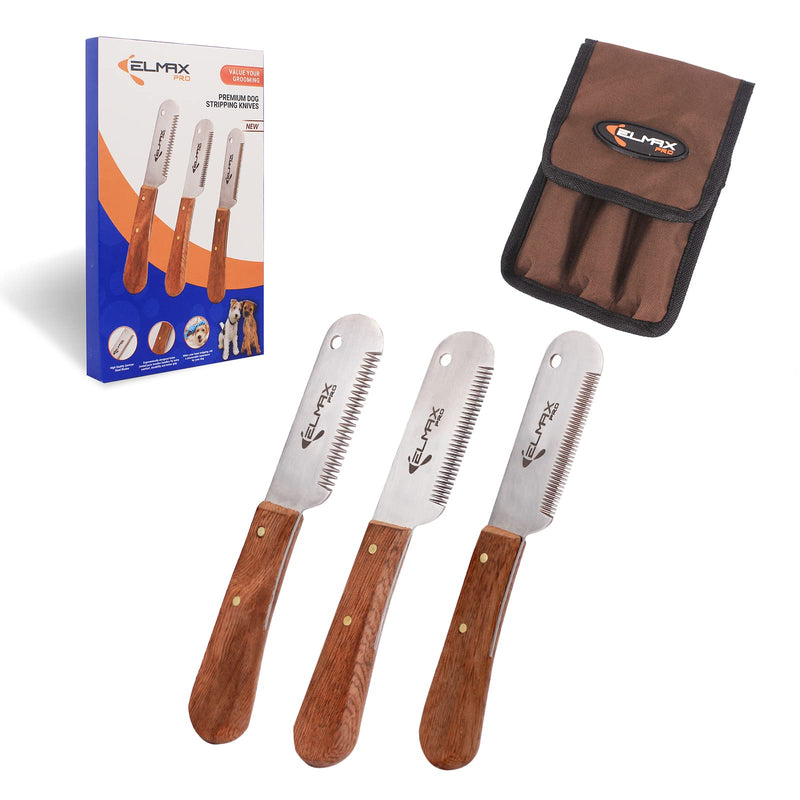 Professional Stripping Knife for Dogs, Best for Removing Unwanted Undercoat, Blades are Made of Stainless Steel with Wooden Handle Grip (Right-Handed, Rosewood) Pack of 3 Rosswood - PawsPlanet Australia