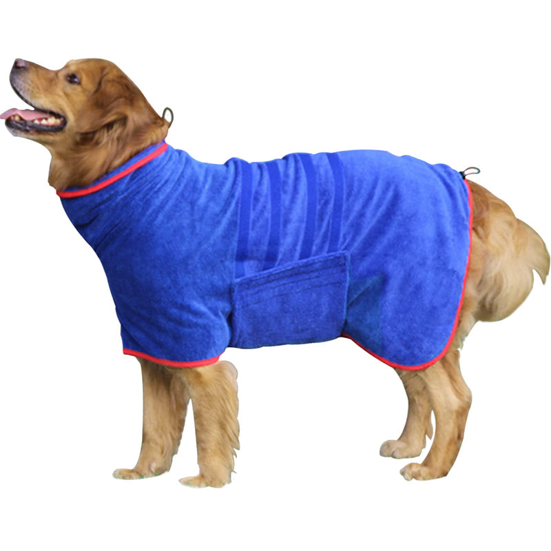 Dog Drying Coat - Fast Drying Dog Towel Robe - Microfiber Super Absorbent Pet Bathrobe, Adjustable Collar & Belly Strap Fast Drying Coat Pet Dog Cat Bath Robe Towel XX-Large Blue - PawsPlanet Australia