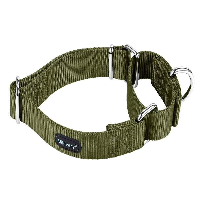 Mikivery Martingale Dog Collar Nylon Adjustable and Safety Training Colourful Comfortable Metal Buckle Pet Collars for Small Medium and Large Dogs(Military Green,L) Military Green L：17"-25" - PawsPlanet Australia