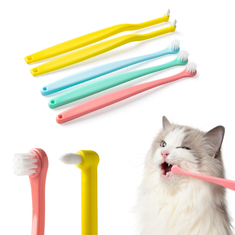 E.M&S.T by Emmeliestella Small Dog & Cat Toothbrush Micro Head, Cat Dental Care, Pets Toothbrush, Oral Hygiene, Easy to Handle, Deep Clean, Soft Bristles, Multi-angle, Round&Pointed Toothbrush, 5 PCS - PawsPlanet Australia
