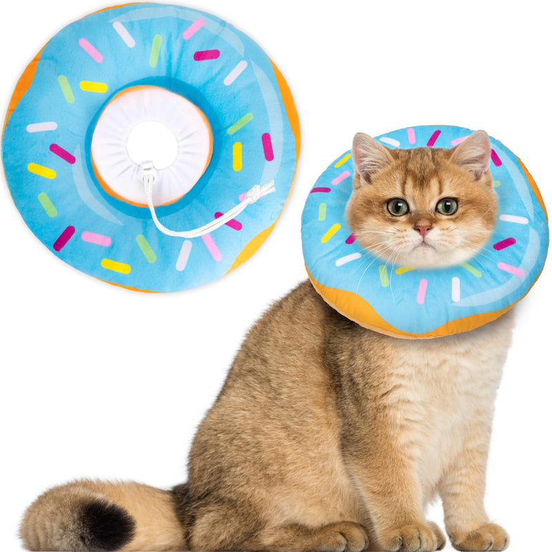 Cat Cone Collar Soft, Cat Recovery Collar for Wound Healing Cute Cat Donut Adjustable Cat Cones to Stop Licking Comfortable Lightweight Neck Elizabethan Collars for Cats Kittens After Surgery Small Blue - PawsPlanet Australia