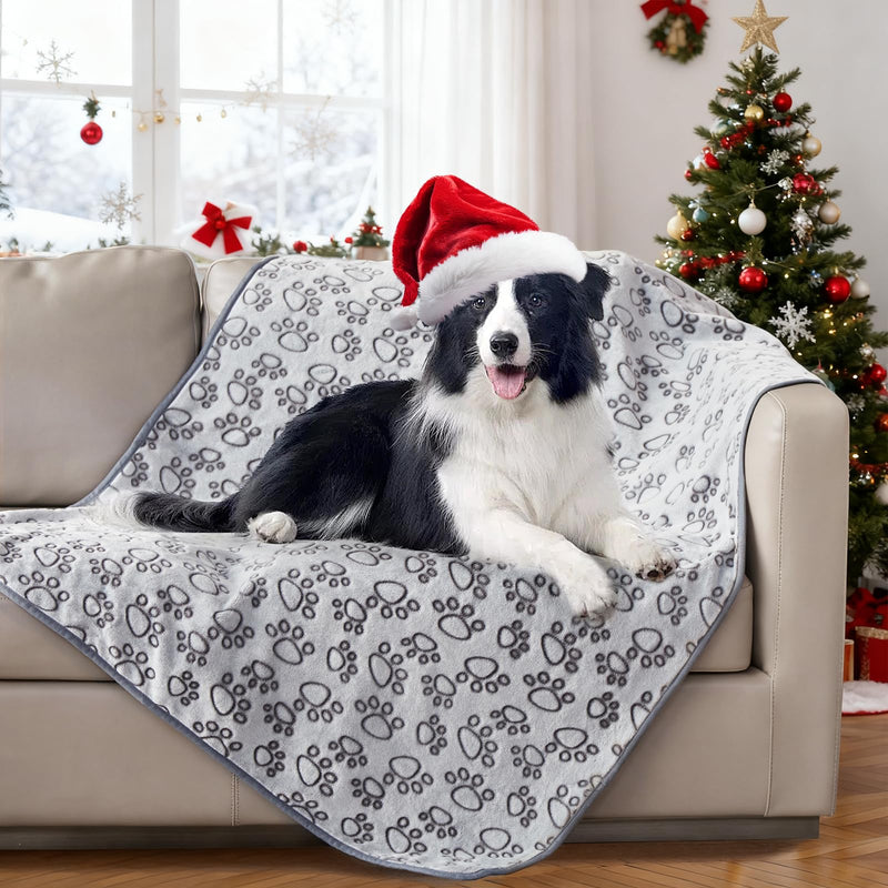 Stuffed Premium Soft Dog Blanket, with Flannel Grey Cute Paw Print, 43 * 66 inches, Cat Blanket Puppy Supplies Dog Products Stuff Essentials 42x66 inches - PawsPlanet Australia