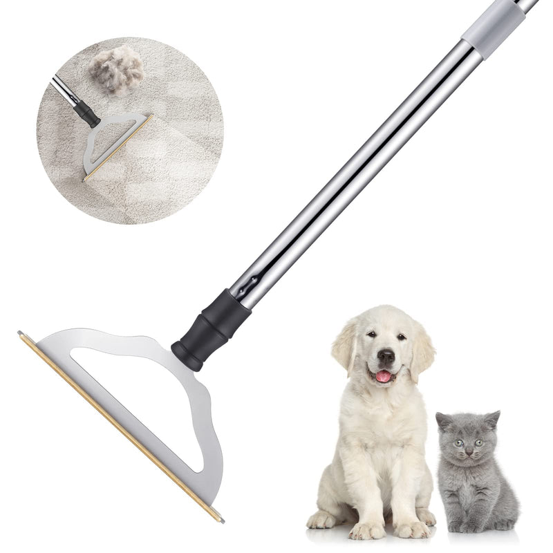 47“ Adjustable Long Handle Carpet Rake Pet Hair Remover, Reusable Large Metal Lint Remover Brush for Embedded Fur Removal from Low Pile Rugs Stairs, Carpet Brush Scraper Dog Cat Hair Remover Broom - PawsPlanet Australia
