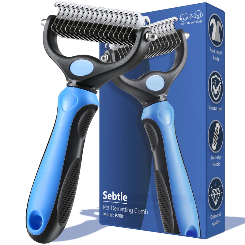 Dog Brush for Shedding,Double Sided Undercoat Rake Comb, Pet Grooming Brush for Small, Medium Dogs and Cats,Furminator Tool Remove 98% Mats,Tangles Blue - PawsPlanet Australia