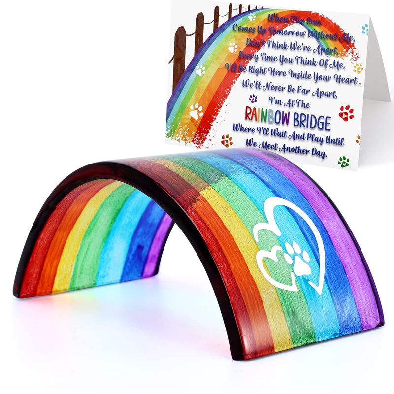 Huray Rayho Rainbow Bridge Fused Glass 3D Colorful Bridge with Sympathy Card Memorial Gift for Dog Cat Guinea Pig Lover Pet Lost Present Sorry Gift Set of 2 - PawsPlanet Australia