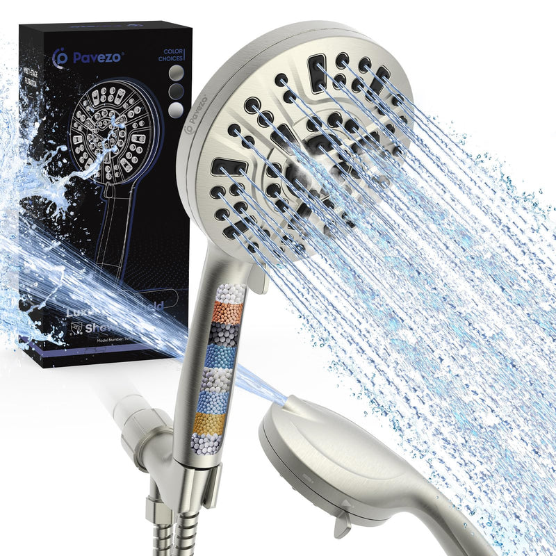 Pavezo® High Pressure Shower Head Handheld 5" Large, 10-mode Portable Detachable Shower Head with Hard Water Filter, Extra Long 60" SS Hose, Anti-clog & Powerful to Clean Tile & Pets, Brushed Nickel O Brushed Nickel - PawsPlanet Australia