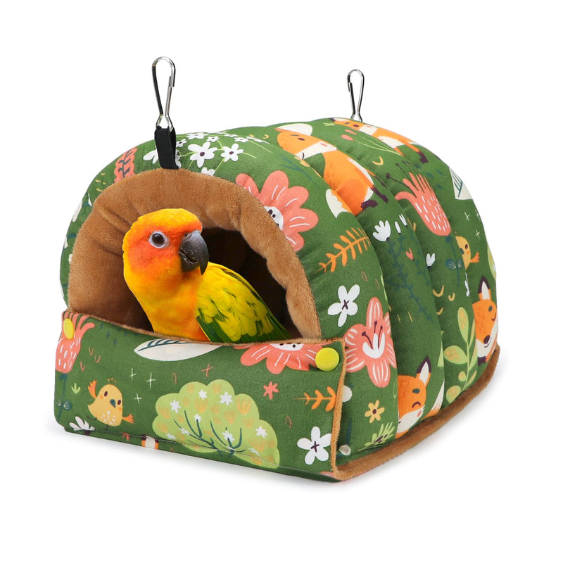 Wontee Bird Nest House Winter Warm Snuggle Hut Bird Bed Hanging Hammock for Parrots Budgies Parakeets Caique Senegal Cockatiels Conures (Large, Green) Large