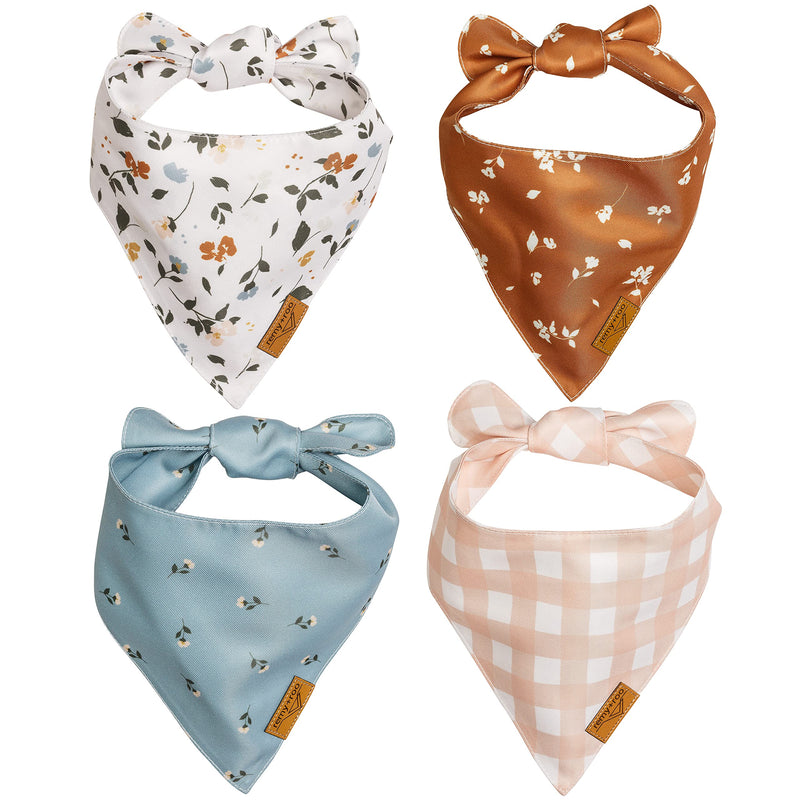 Remy+Roo Large Spring Dog Bandanas - 4 Pack Emily Set | Premium Durable Adjustable Polyester Fabric Dog Scarfs | Patented Shape Girl Dog Bandana, Trendy Patterns, Floral Dog Bandana - PawsPlanet Australia