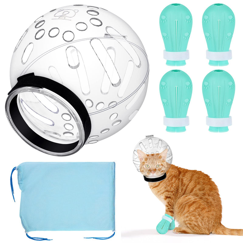 Cat Helmet for Grooming - Adjustable Hood Bubble Helmet with Boots Paw Covers and Bath Bag for Cat Dog Pet Bathing Shaving Material Type A