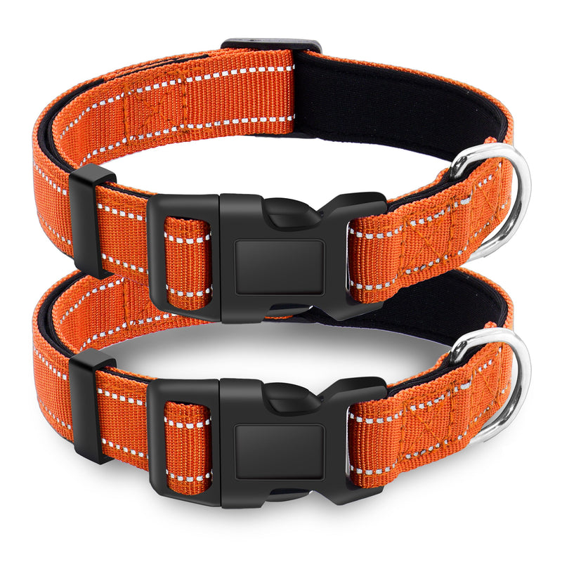 2 Pack Reflective Dog Collar with Safety Locking Buckle, Adjustable Soft Breathable Comfortable Nylon Pet Collar for Small, Medium and Large Dogs, Orange, M Medium (Width 1") A-Orange(2 Collars)