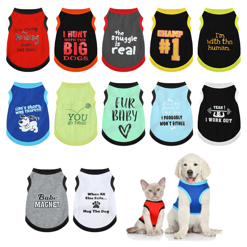 12 Pieces Dog Shirts Pet Printed Clothes with Funny Letters Summer Pet T Shirts Cool Puppy Vest Breathable Dog Outfit Soft Cat Sweatshirt for Chihuahuas Cats Accessories, 12 Styles(Medium) Medium - PawsPlanet Australia