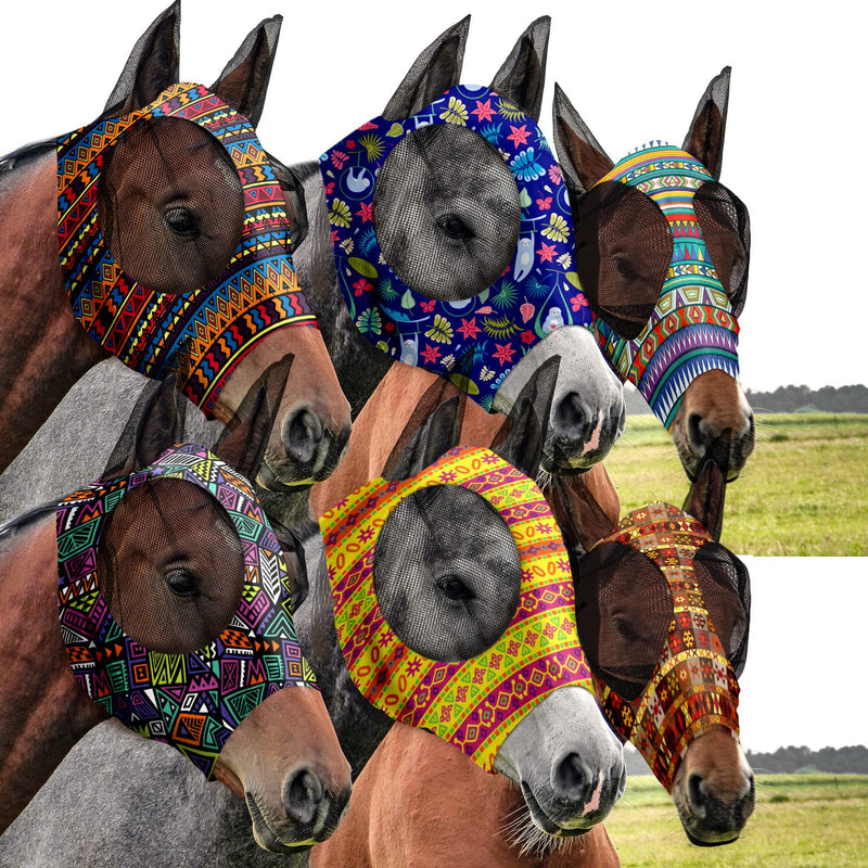 Chunful 6 Pcs Horse Fly Masks for Horses with Ears Smooth and Comfortable Fly Masks Cashel Fly Mask Elasticity Horse Face Mask Horse Masks Covering for Horses Riding Supplies(Large, Geometric) Large - PawsPlanet Australia