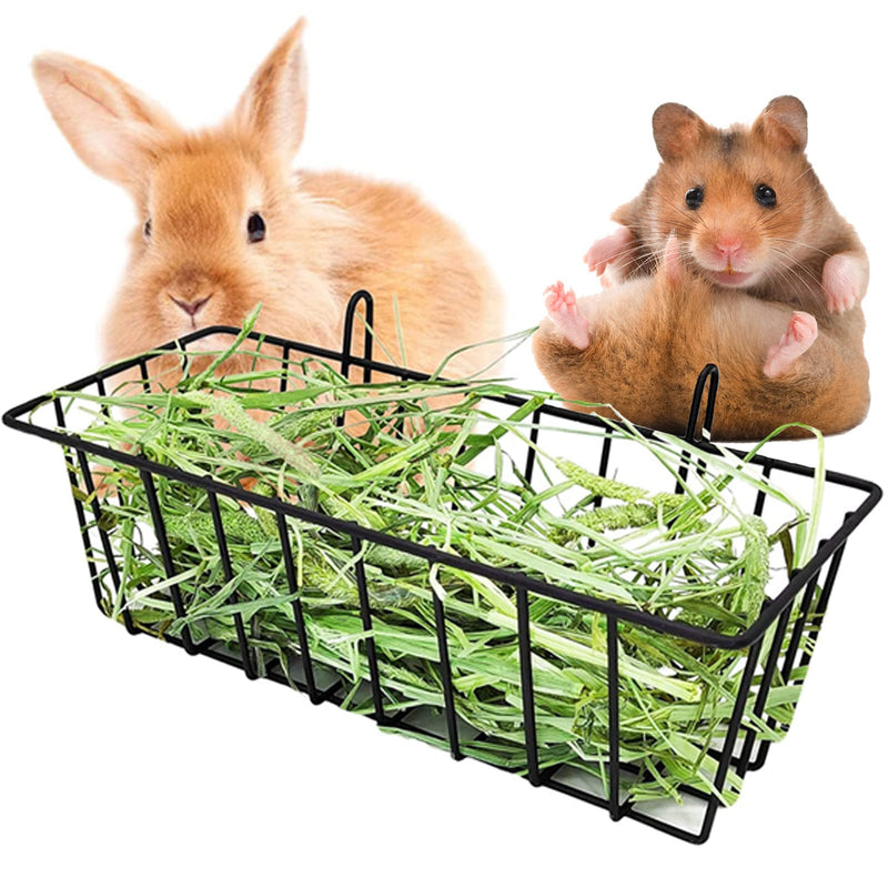Hay Feeder for Rabbit, Guinea Pig, Bunny, Chinchilla, Heavy-Duty Metal Frame Hay Feeder, Small Animal Basket with Hook Metal Grass Holder Black - PawsPlanet Australia