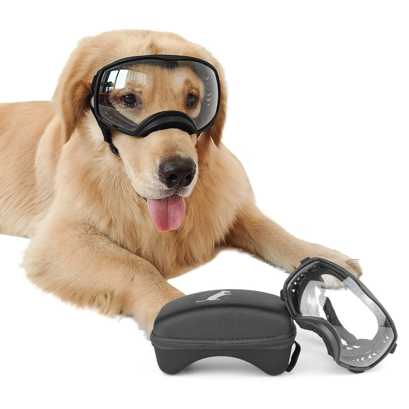 NAMSAN Dog Goggles Clear Lens for Medium-Large Breed UV Protection Dog Sunglasses Anti-Fog Windproof Transparent Lens for Outdoor Dogs Eye Safety, Black - PawsPlanet Australia