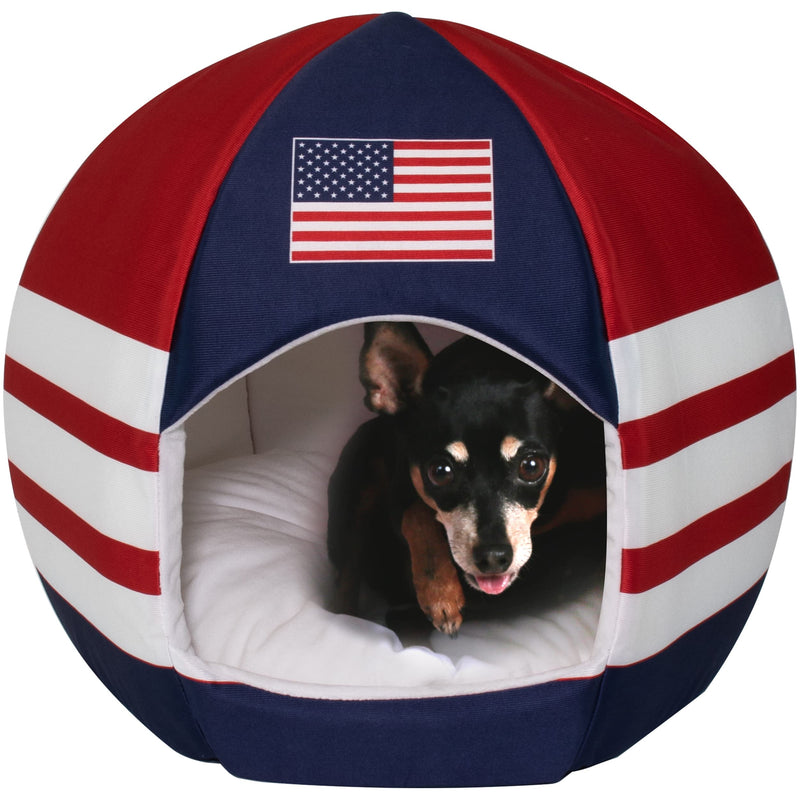 Maccabi Art US Country Dog Bed - Sports Themed Pet Bed - Fits Small Dogs, Puppies, Cats - Pillow Insert with Plush Lined Interrior, Non-Slip Igloo Design - 16 x 18 x 16 - PawsPlanet Australia