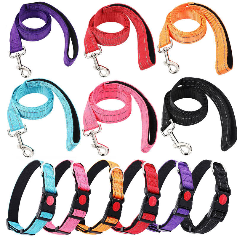 6 Sets Reflective Dog Leash and Collar Set, Nylon Leashes Adjustable Dog Collar Heavy Duty Padded Handle Leash for Small Medium Large Dogs Walking Training(Lovely Color) Lovely Color - PawsPlanet Australia