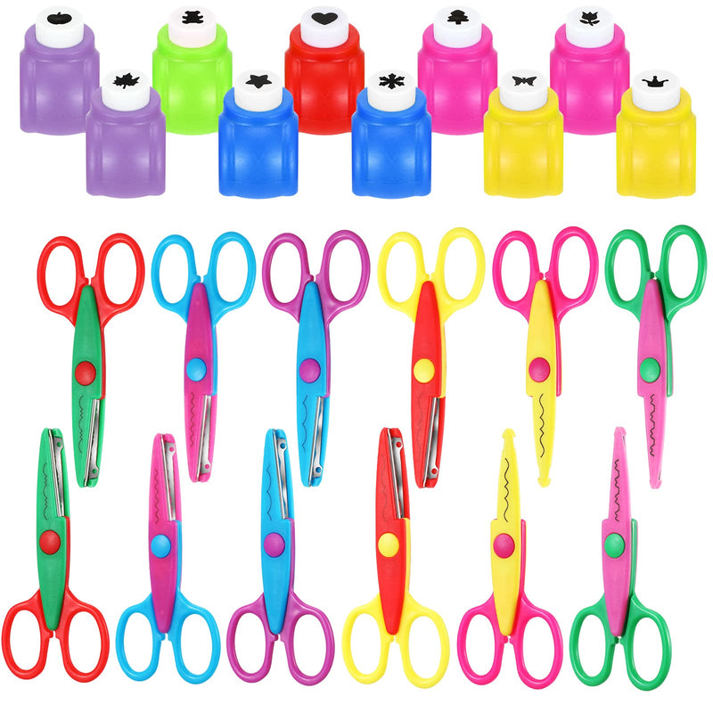 22 Pcs Craft Hole Punch and Creative Scissors Set, Including 12 Craft Pattern Scissors Decorative Edge Scrapbooking Edging, 10 Paper Punch for School Kids Adults Crafting - PawsPlanet Australia