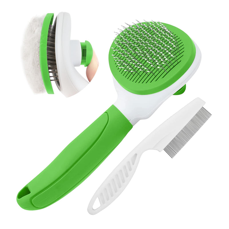 Cat Brush for Shedding and Grooming, Pet Self Cleaning Slicker Brush with Cat Hair Comb(Green) - PawsPlanet Australia