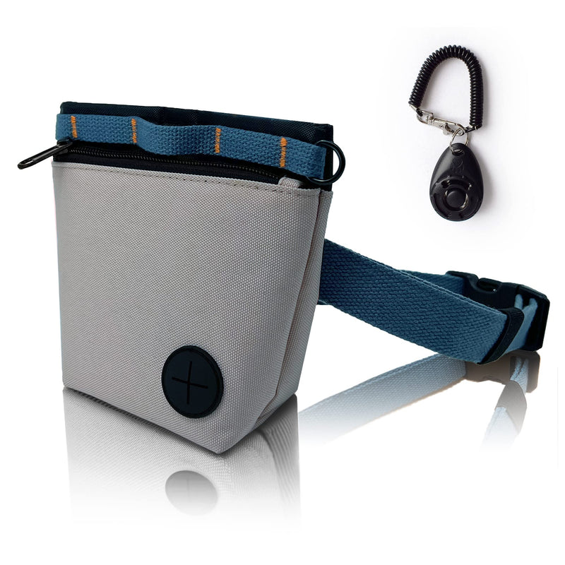 Dog Treat Pouch with Pet Training Clicker, Dog Training Treat Pouch Kit, Magnetic Closure, Hands-Free Training. (Grey) Grey - PawsPlanet Australia